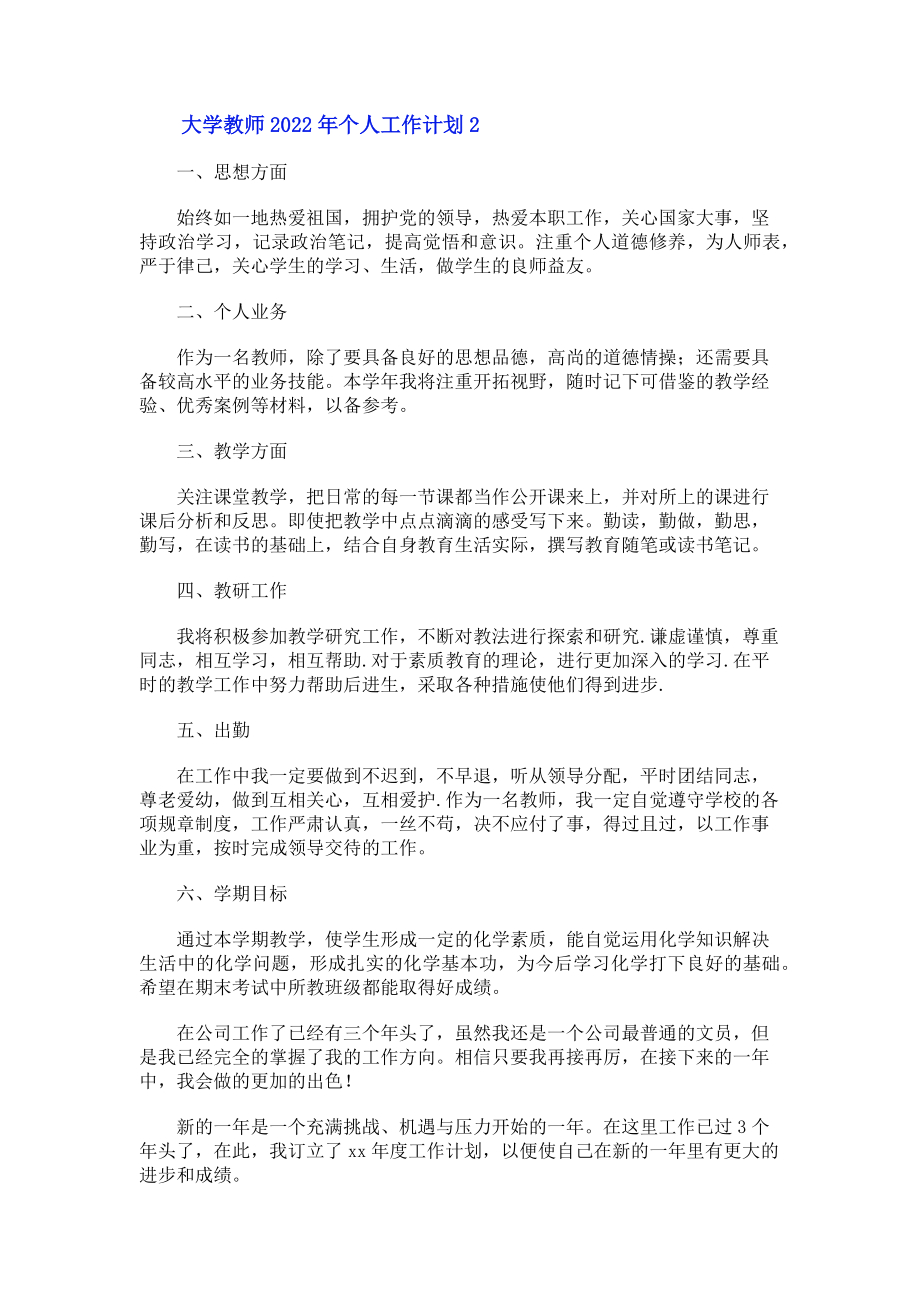 2023年大学教师个人工作计划.doc_第2页