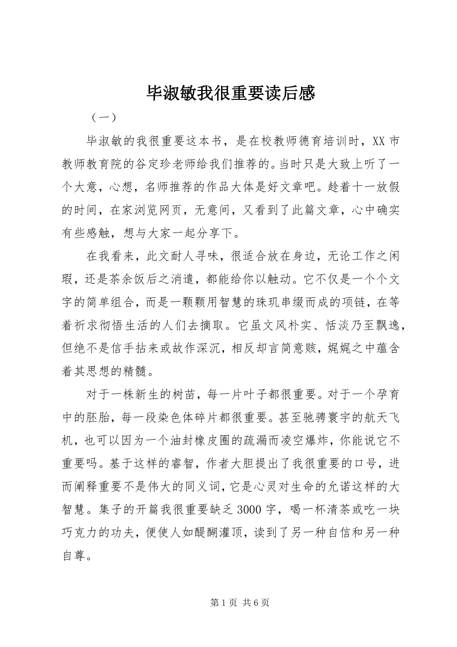 2023年毕淑敏我很重要读后感新编.docx_第1页