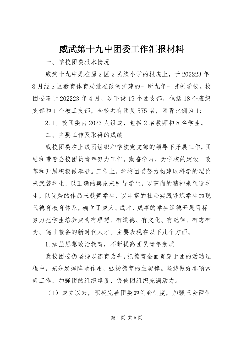 2023年威武第十九中团委工作汇报材料.docx_第1页