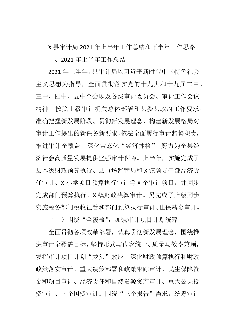 X县审计局2021年上半年工作总结和下半年工作思路.docx_第1页