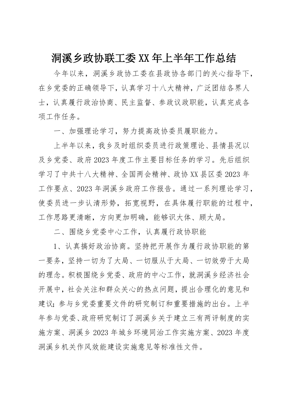 2023年洞溪乡政协联工委某年上半年工作总结新编.docx_第1页