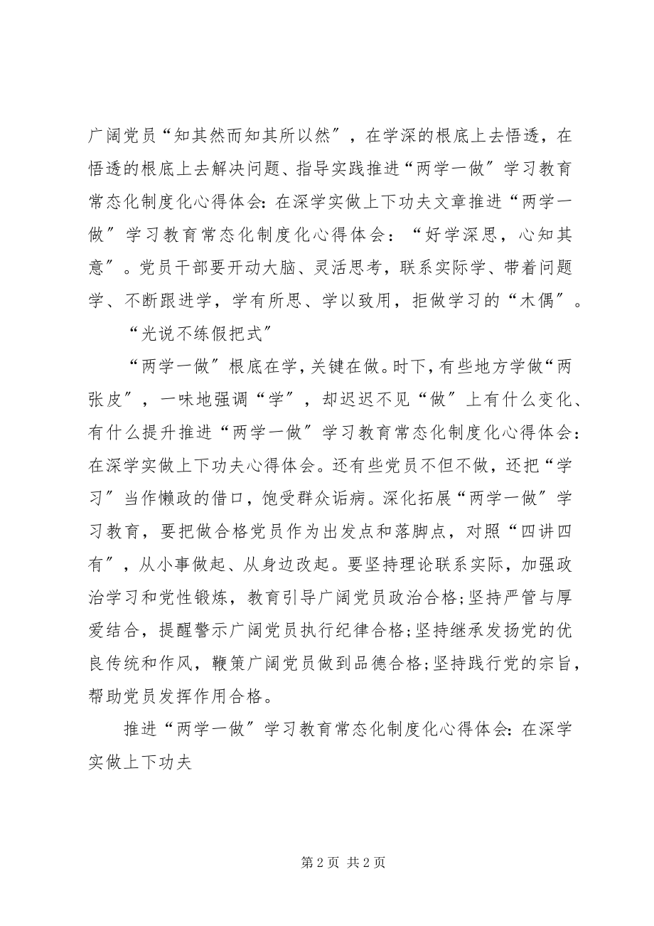 2023年推进“两学一做”学习教育常态化制度化心得体会在深学实做上下功夫.docx_第2页