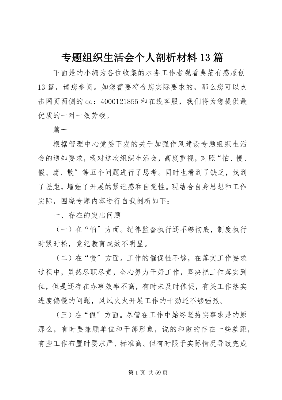 2023年专题组织生活会个人剖析材料13篇.docx_第1页