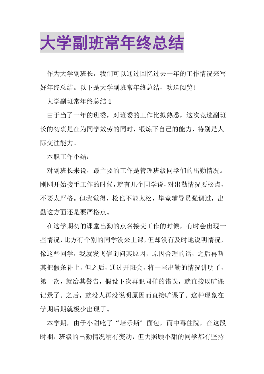 2023年大学副班长年终总结.doc_第1页