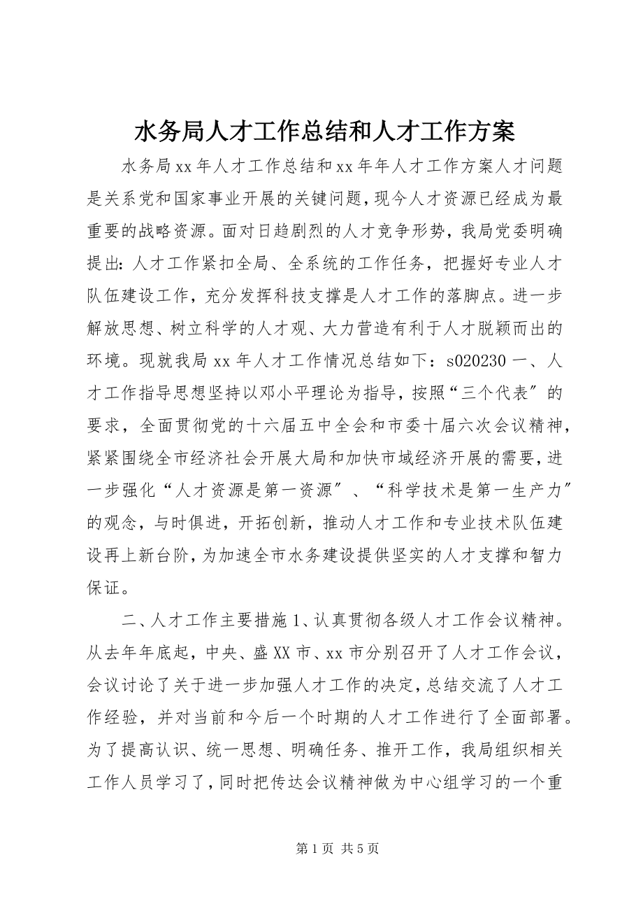 2023年水务局人才工作总结和人才工作计划.docx_第1页