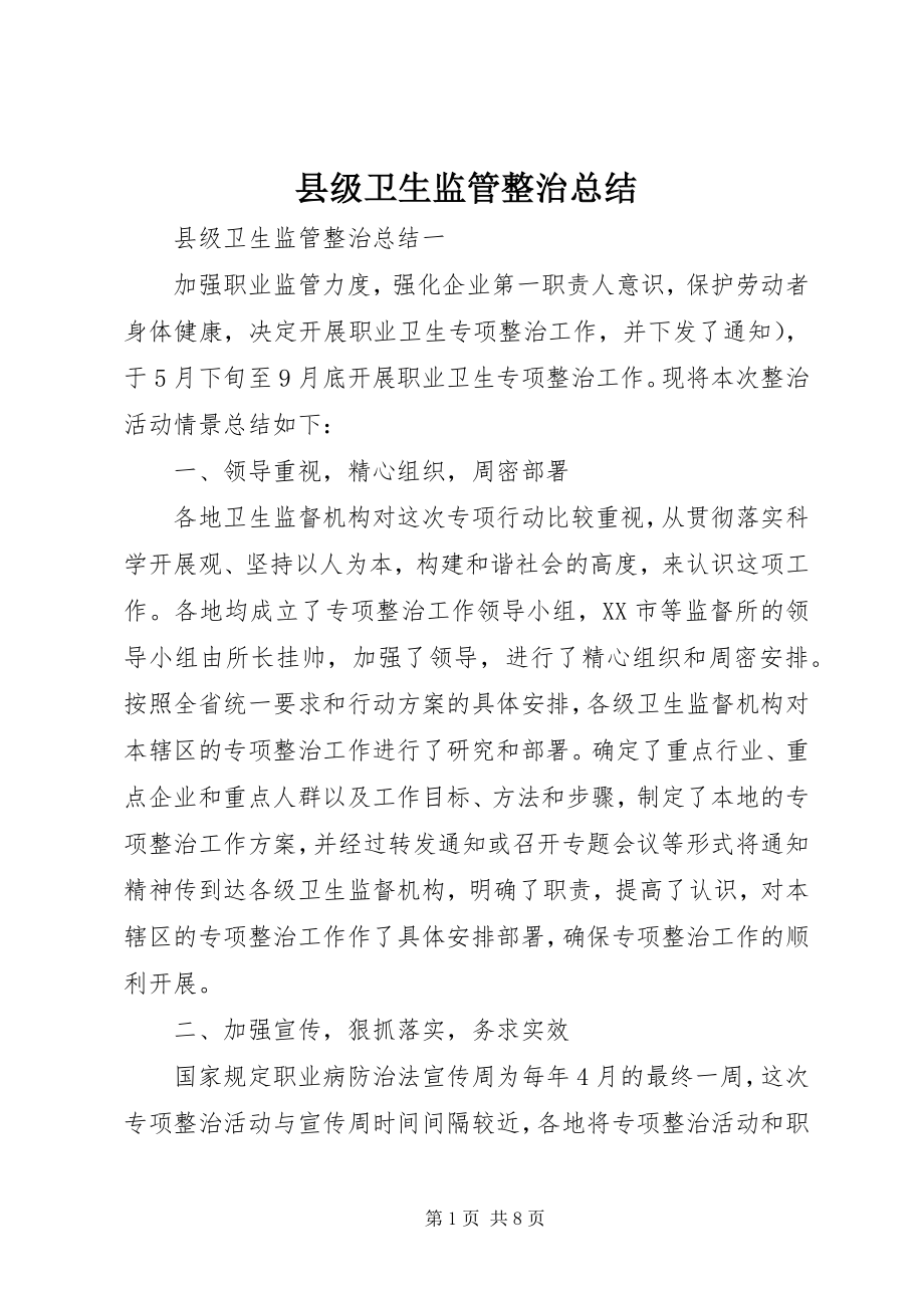 2023年县级卫生监管整治总结.docx_第1页