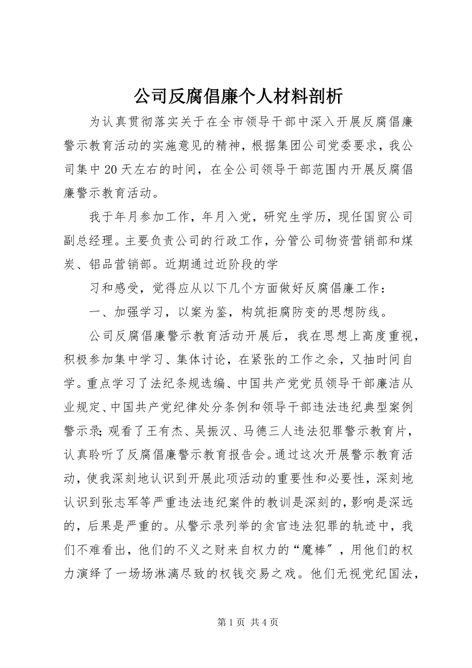 2023年公司反腐倡廉个人材料剖析.docx_第1页