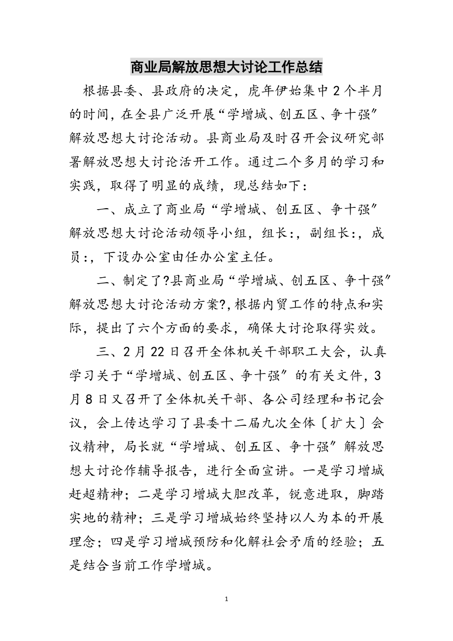 2023年商业局解放思想大讨论工作总结范文.doc_第1页