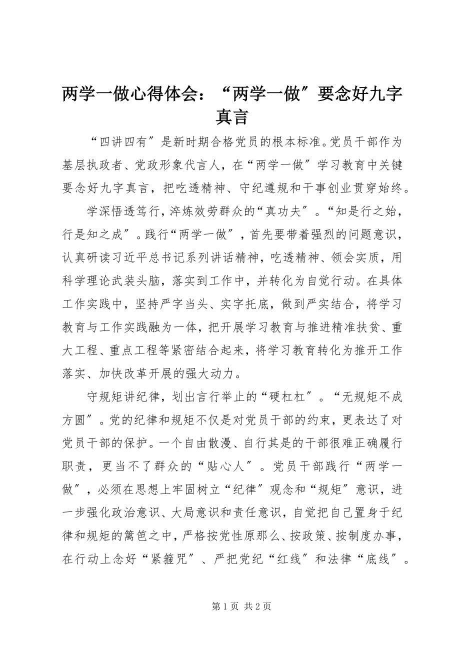 2023年两学一做心得体会“两学一做”要念好九字真言.docx_第1页