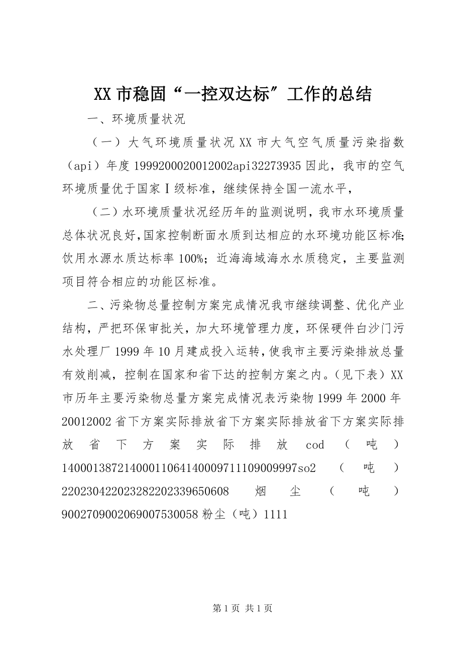 2023年XX市巩固一控双达标工作的总结.docx_第1页