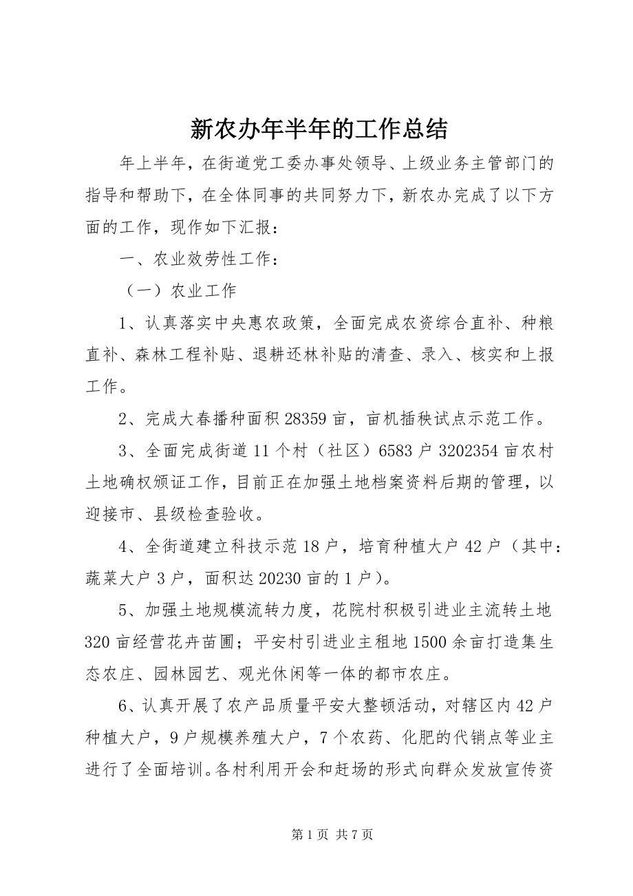 2023年新农办年半年的工作总结.docx_第1页