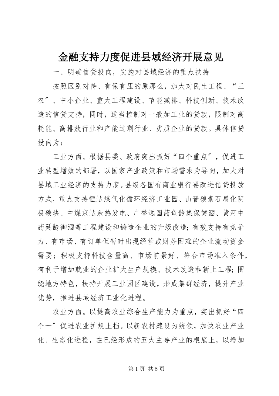 2023年金融支持力度促进县域经济发展意见.docx_第1页