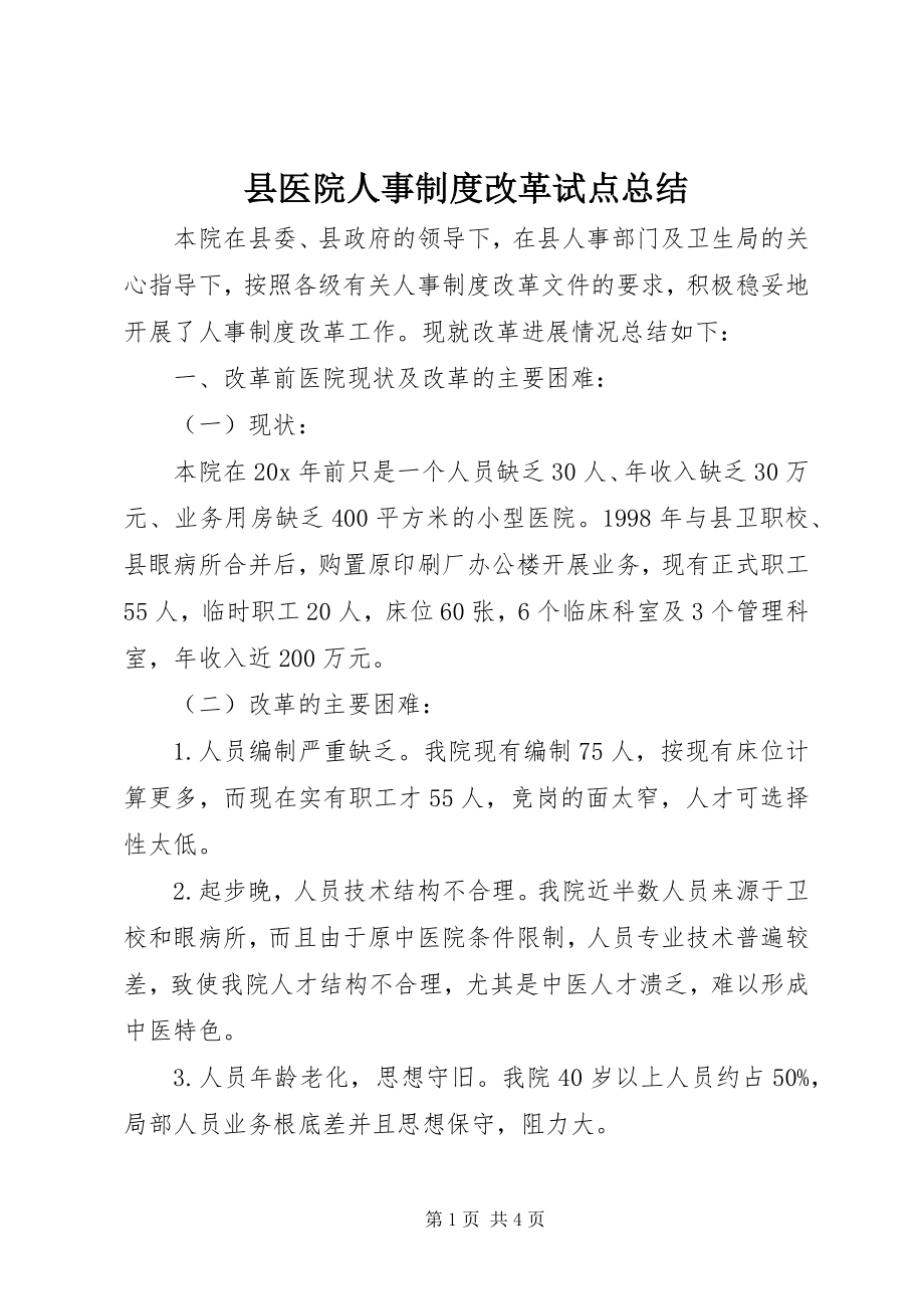 2023年县医院人事制度改革试点总结.docx_第1页