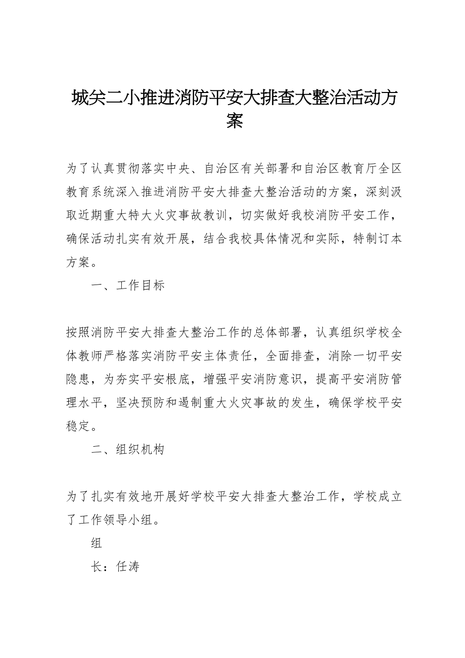 2023年城关二小推进消防安全大排查大整治活动方案.doc_第1页