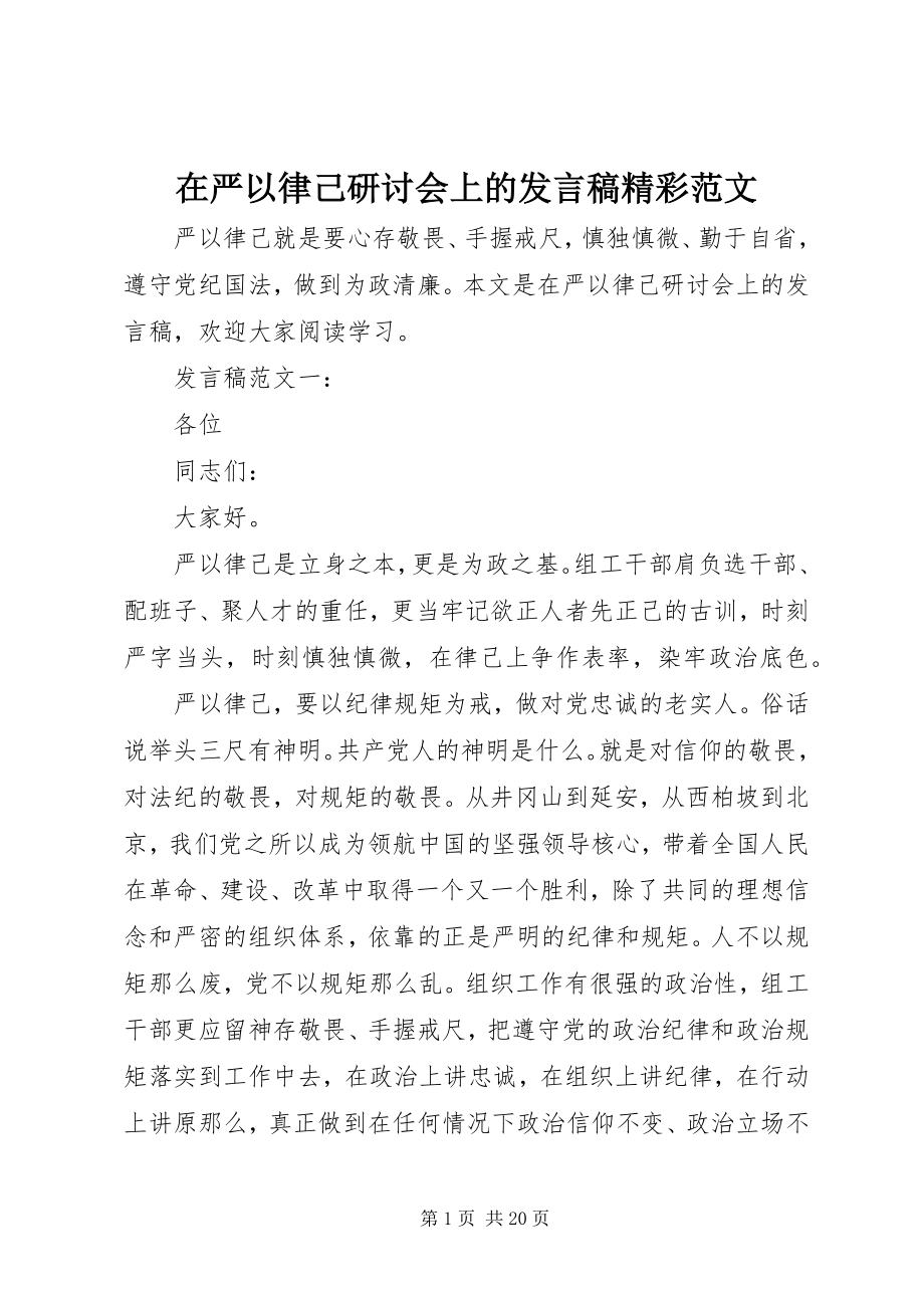 2023年在严以律己研讨会上的讲话稿精彩.docx_第1页