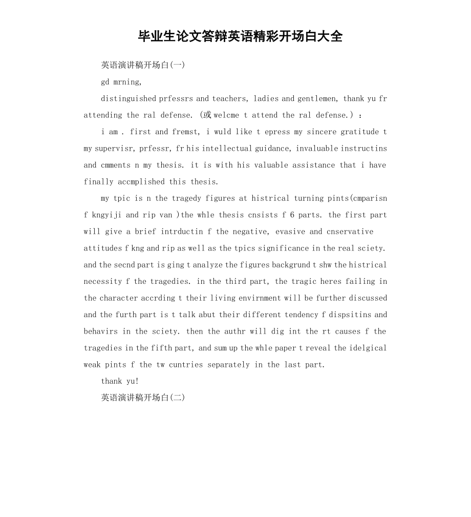 毕业生论文答辩英语精彩开场白大全.docx_第1页