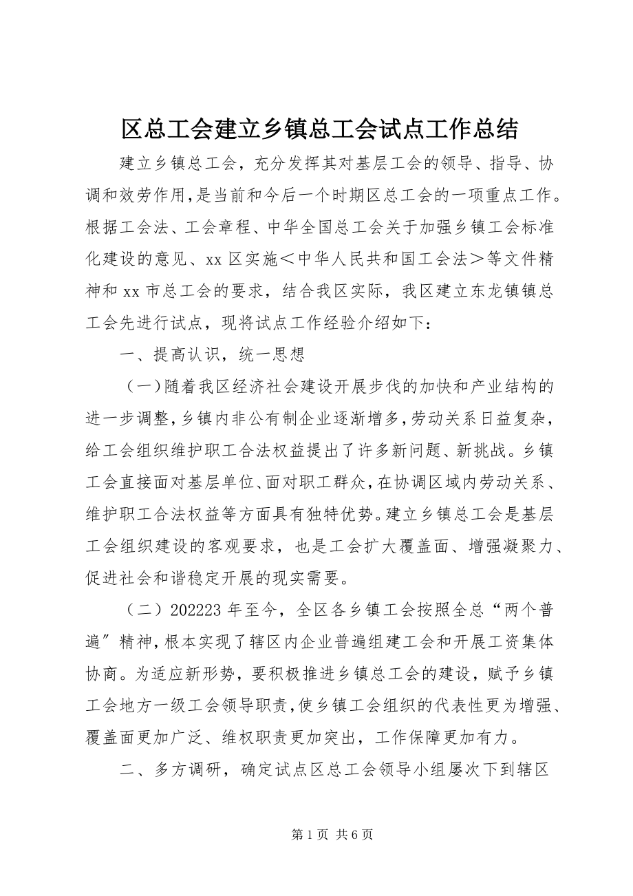 2023年区总工会建立乡镇总工会试点工作总结.docx_第1页