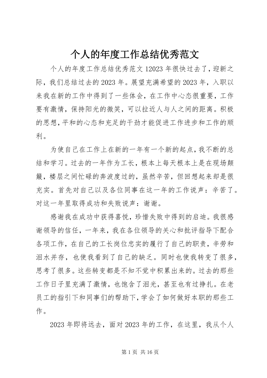 2023年个人的年度工作总结优秀.docx_第1页