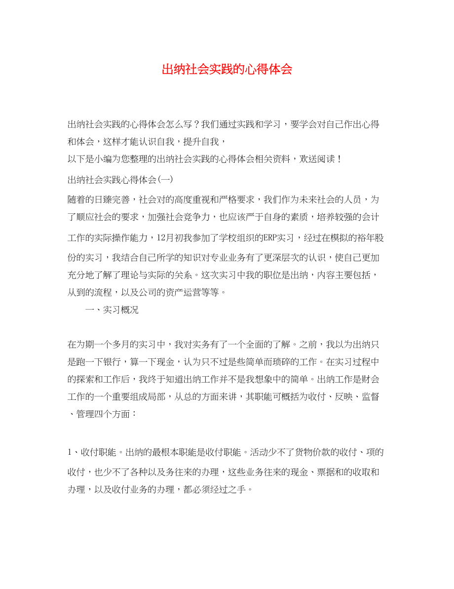 2023年出纳社会实践的心得体会.docx_第1页