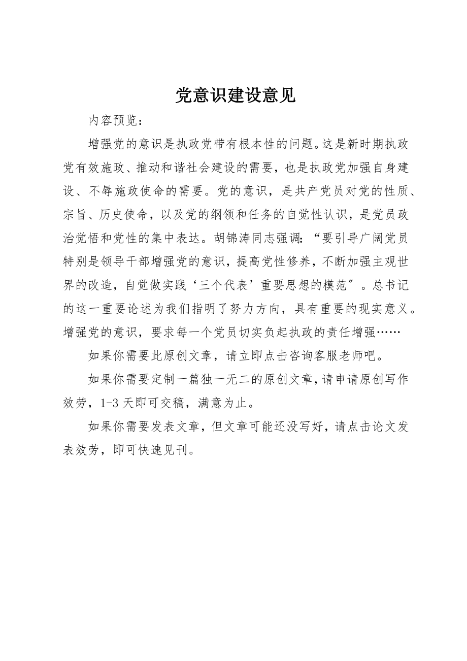 2023年党意识建设意见.docx_第1页