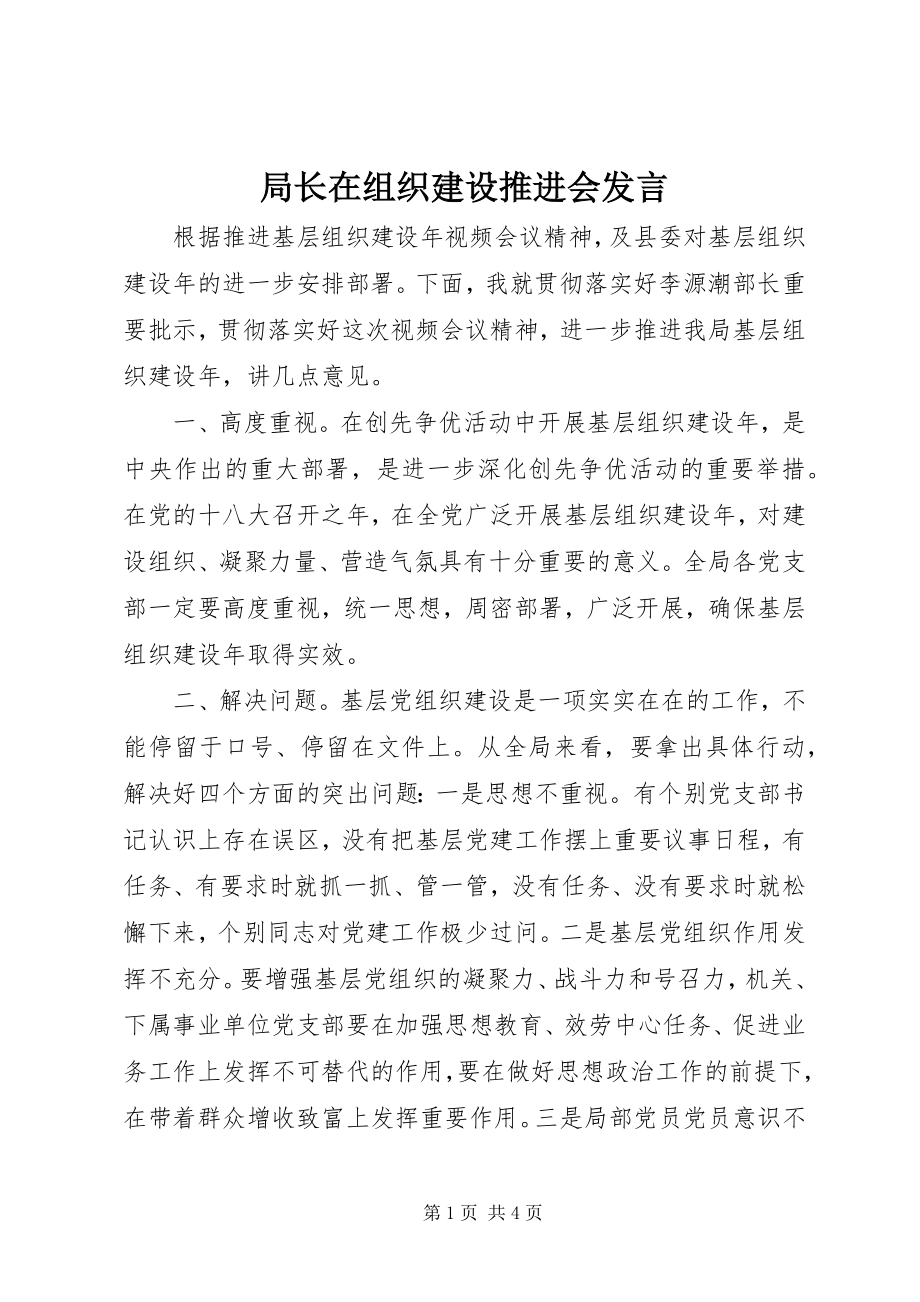 2023年局长在组织建设推进会讲话.docx_第1页