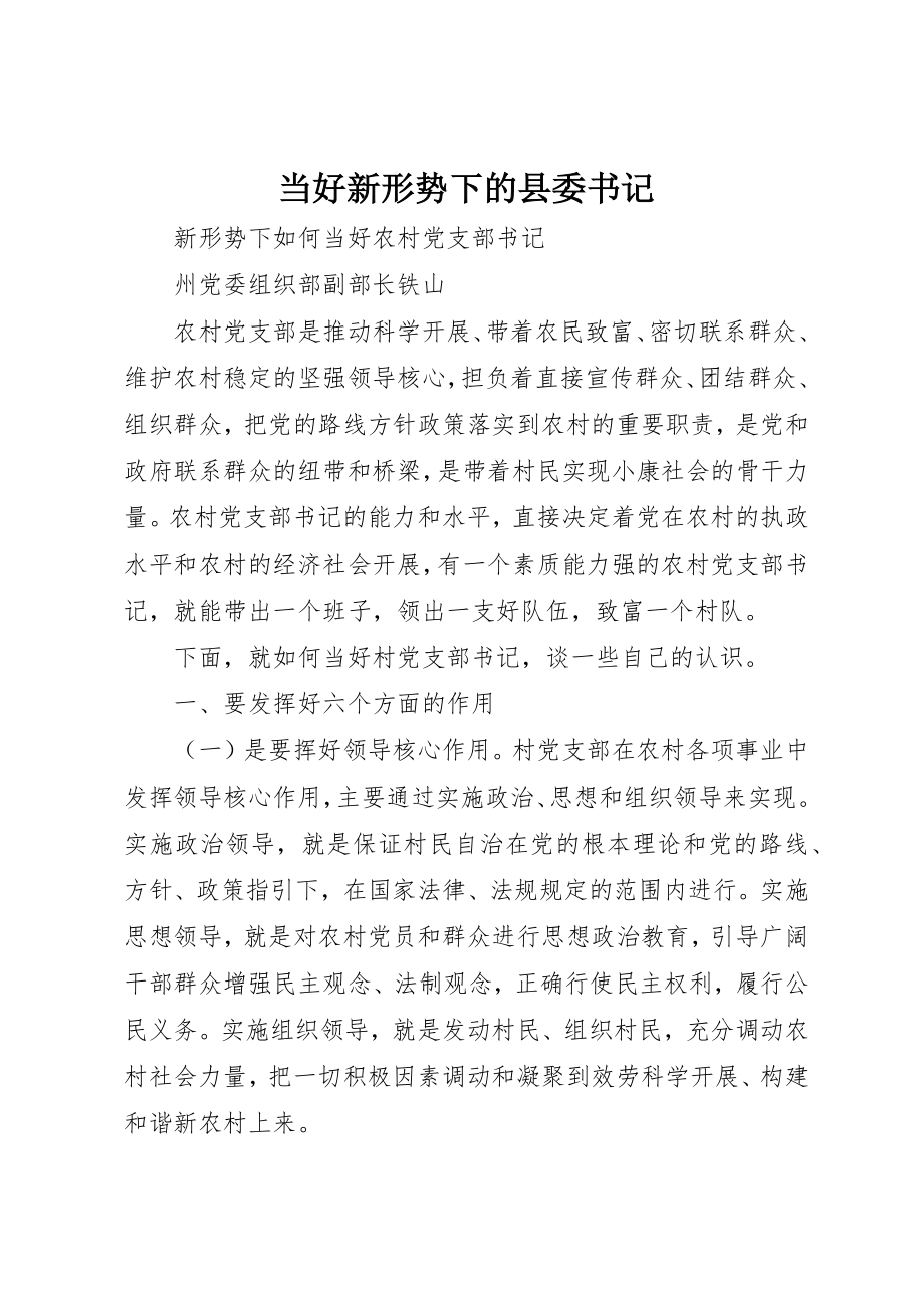 2023年当好新形势下的县委书记新编.docx_第1页