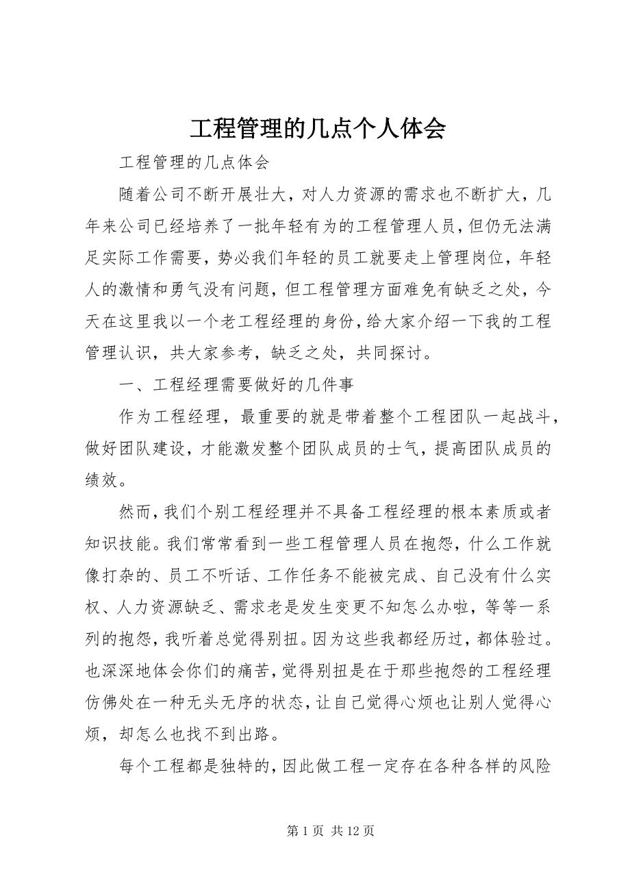 2023年项目管理的几点个人体会.docx_第1页