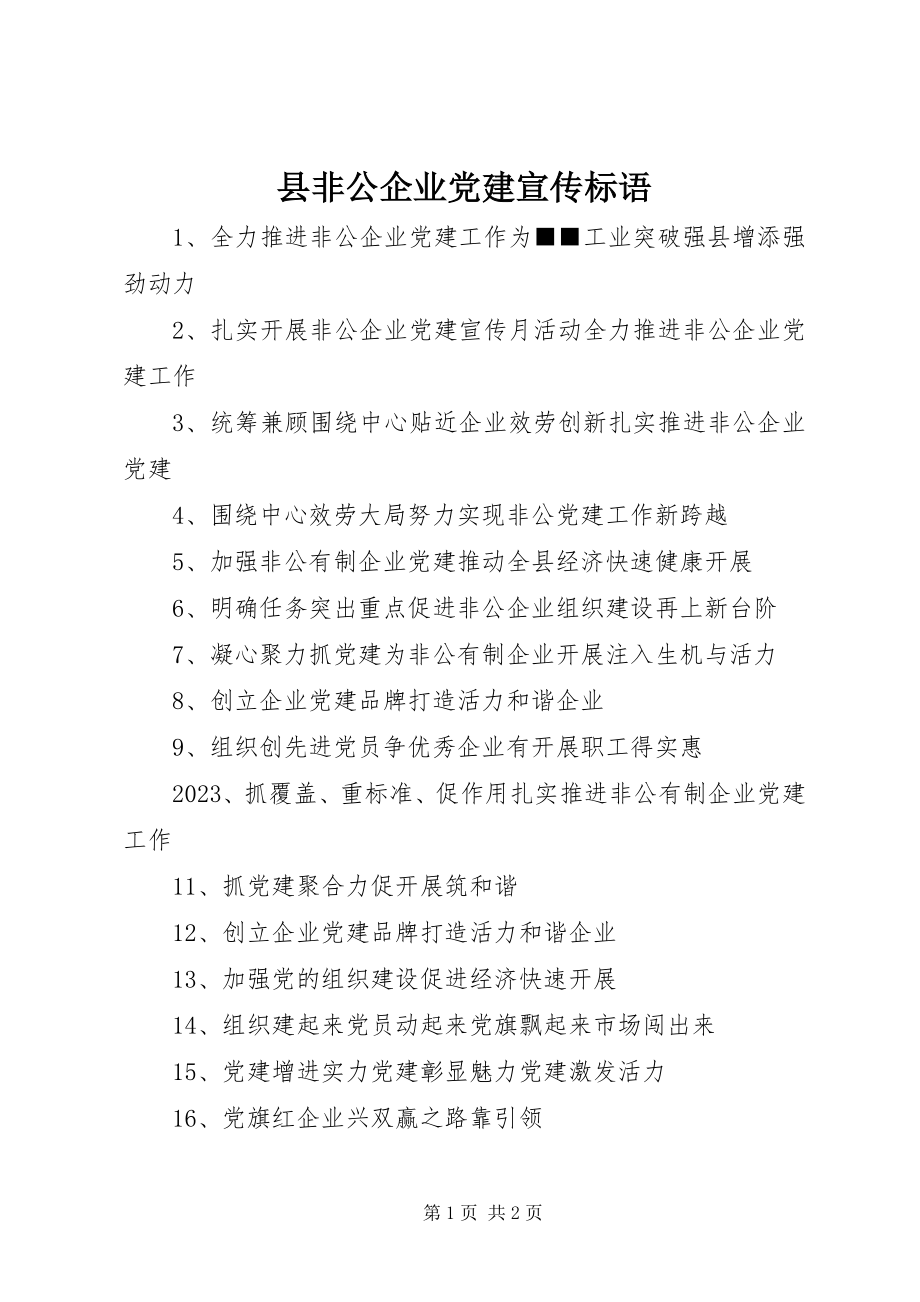 2023年县非公企业党建宣传标语.docx_第1页