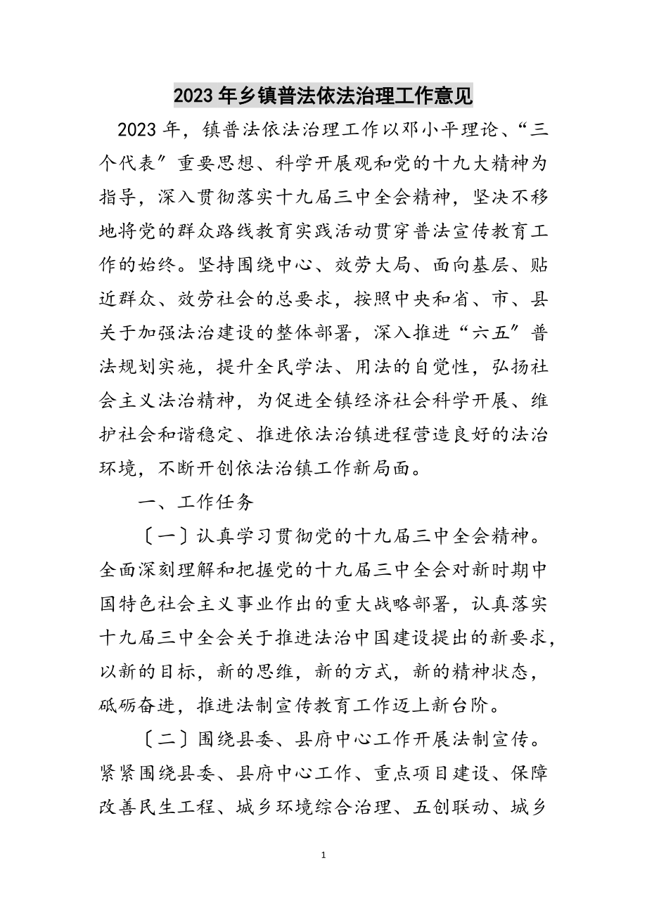 2023年年乡镇普法依法治理工作意见范文.doc_第1页