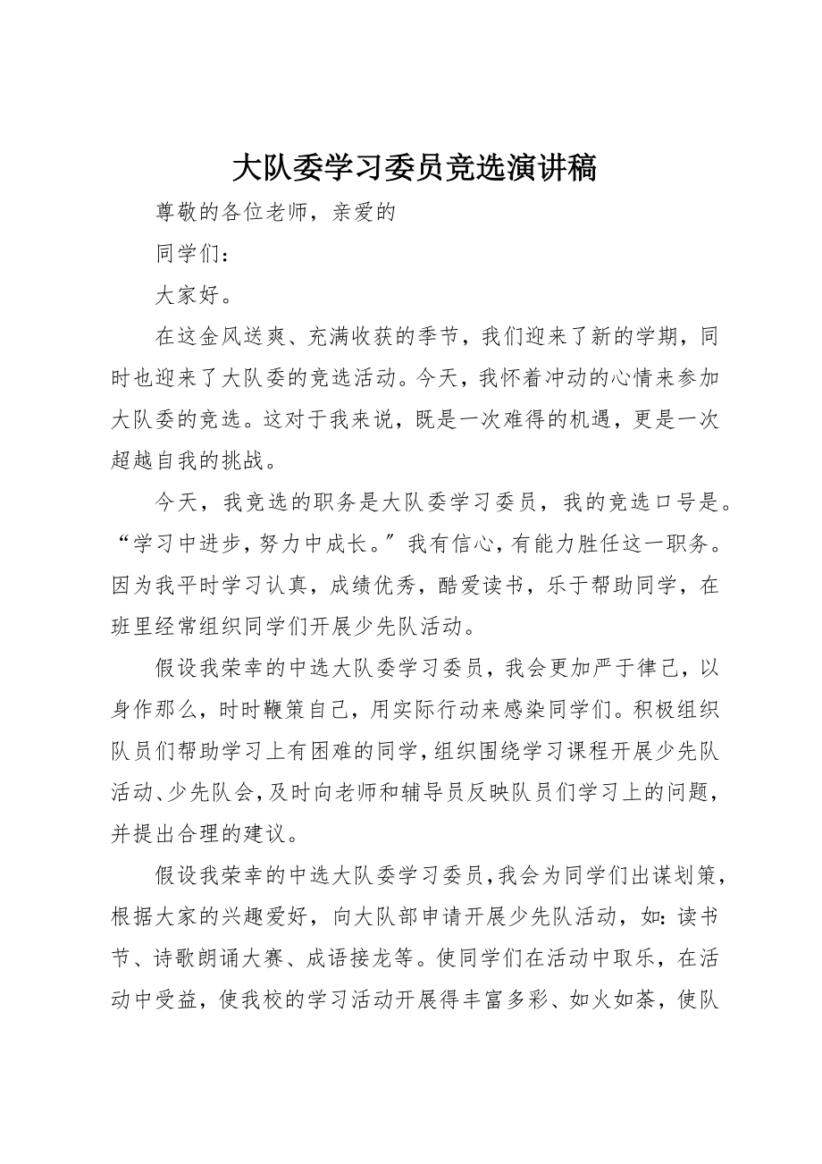 2023年大队委学习委员竞选演讲稿新编.docx_第1页