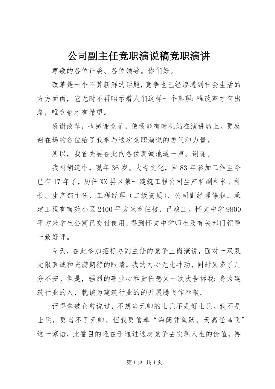 2023年公司副主任竞职演说稿竞职演讲.docx_第1页