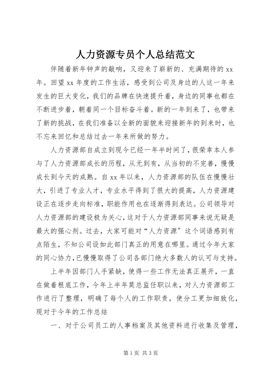 2023年人力资源专员个人总结.docx_第1页