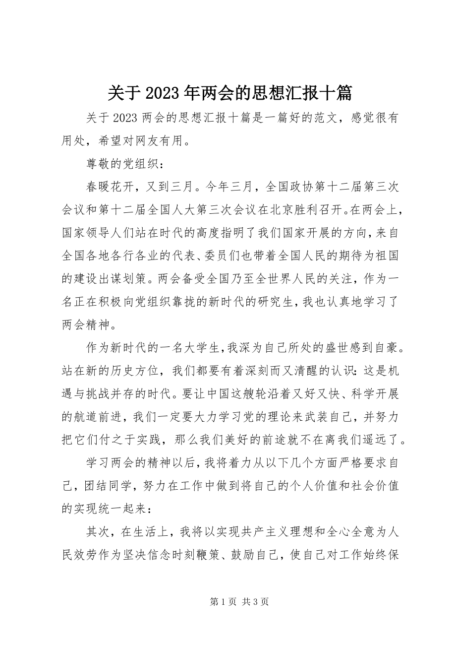 2023年两会的思想汇报十篇.docx_第1页