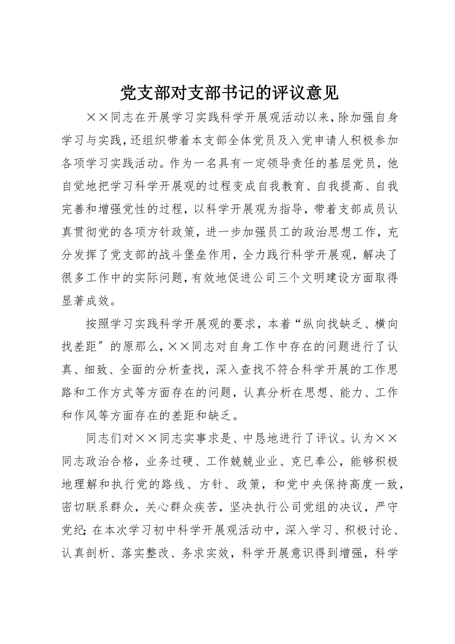 2023年党支部对支部书记的评议意见.docx_第1页