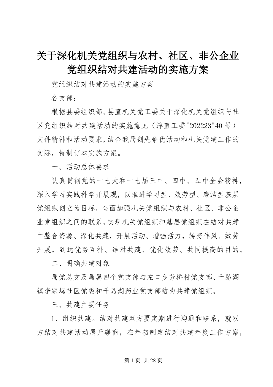 2023年深化机关党组织与农村、社区、非公企业党组织结对共建活动的实施方案.docx_第1页