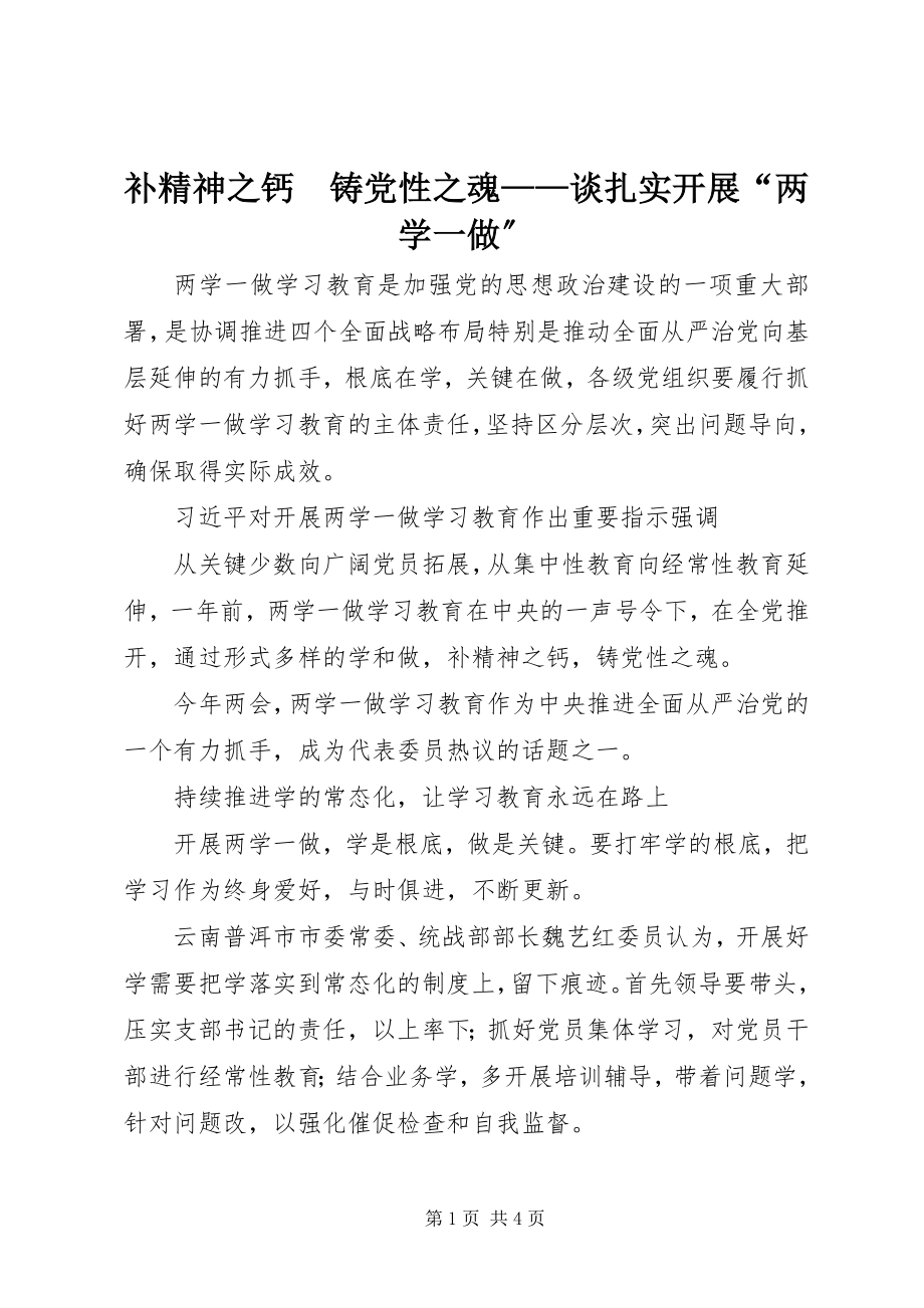 2023年补精神之钙　铸党性之魂谈扎实开展“两学一做”.docx_第1页