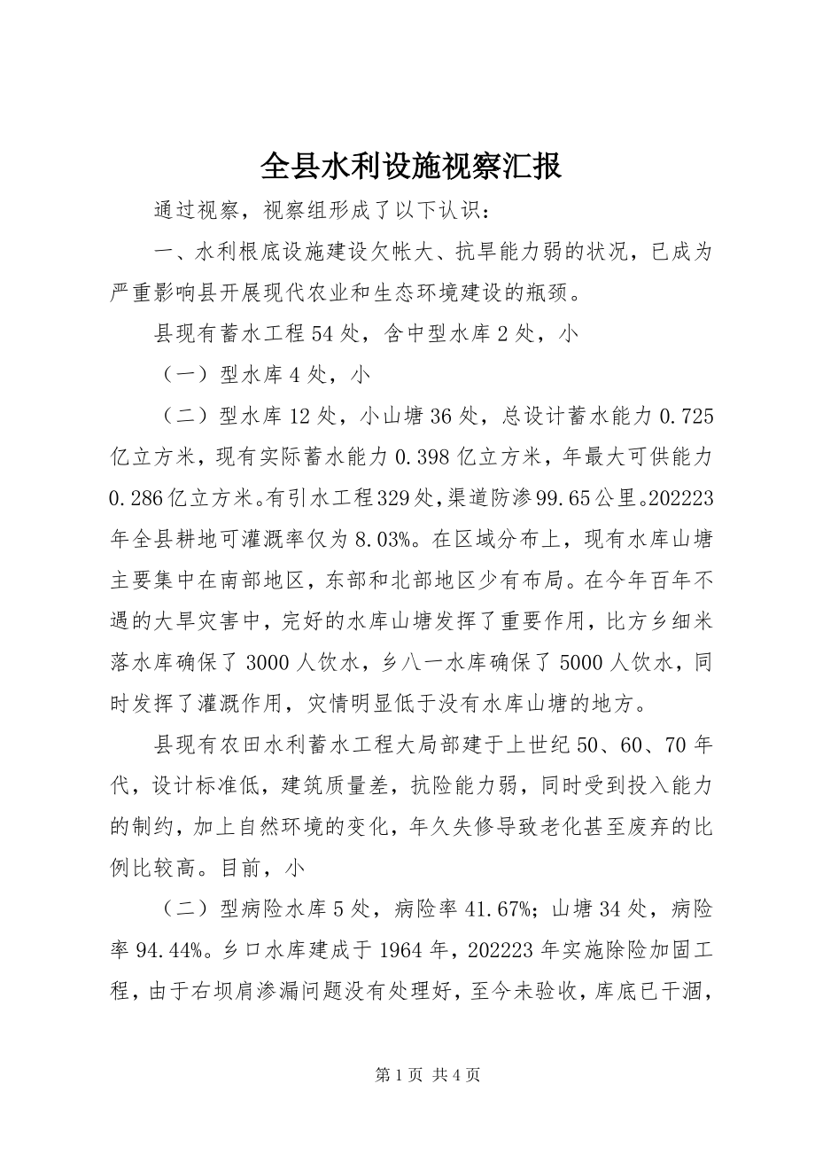 2023年全县水利设施视察汇报.docx_第1页