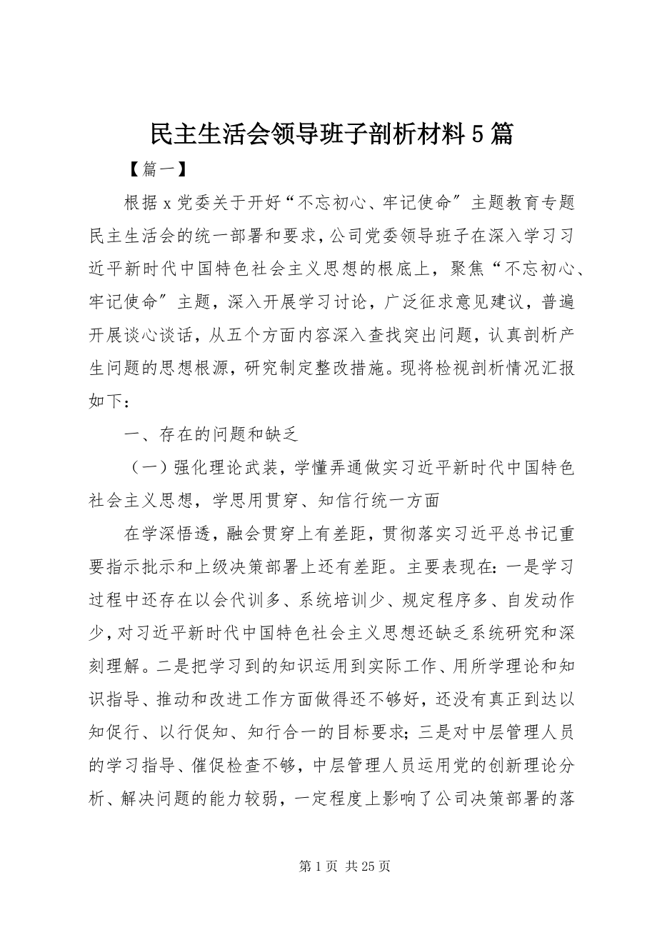 2023年民主生活会领导班子剖析材料5篇.docx_第1页