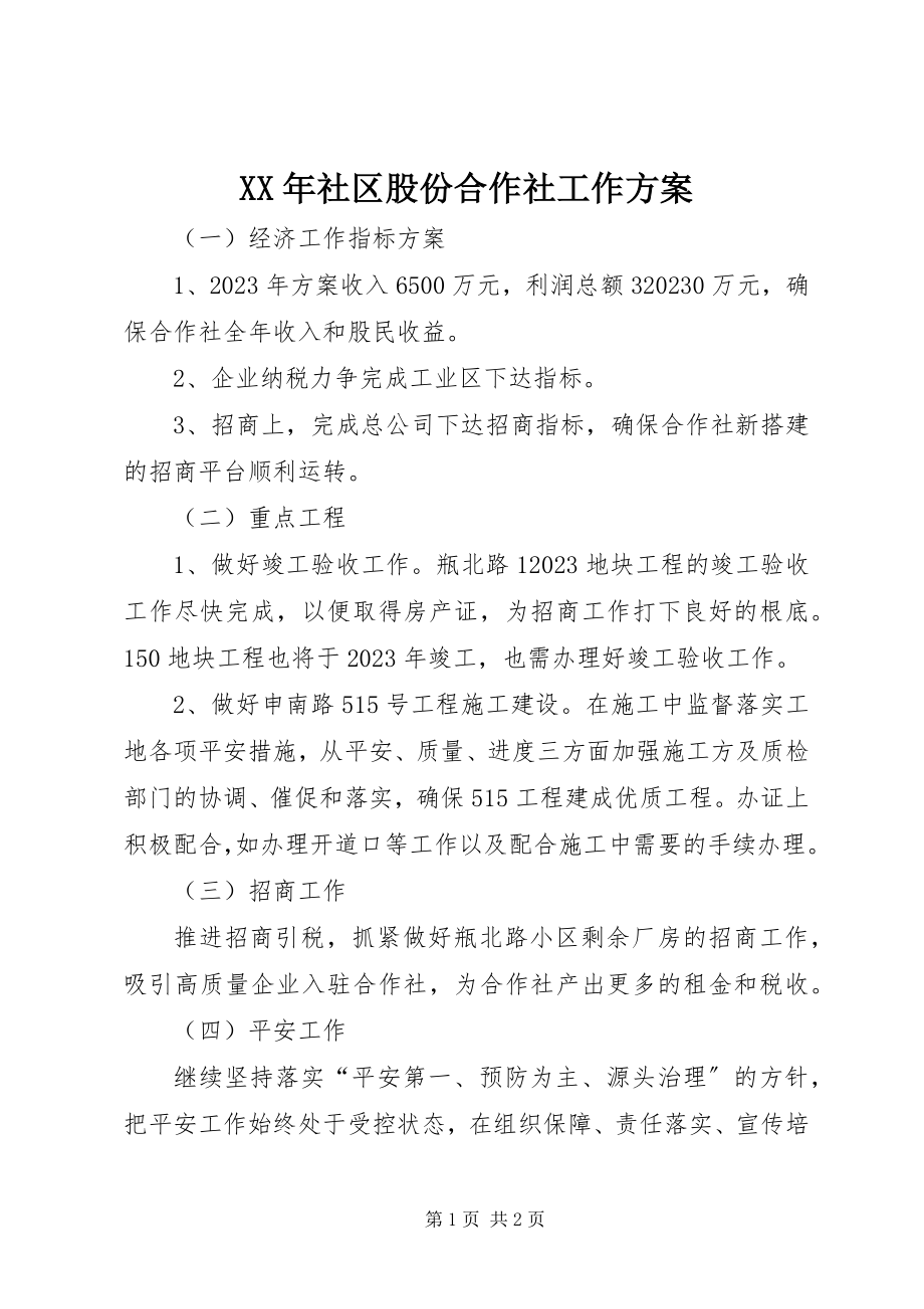 2023年社区股份合作社工作计划.docx_第1页