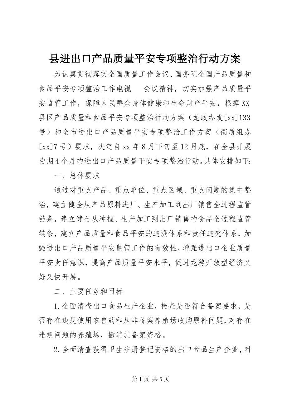 2023年县进出口产品质量安全专项整治行动方案.docx_第1页