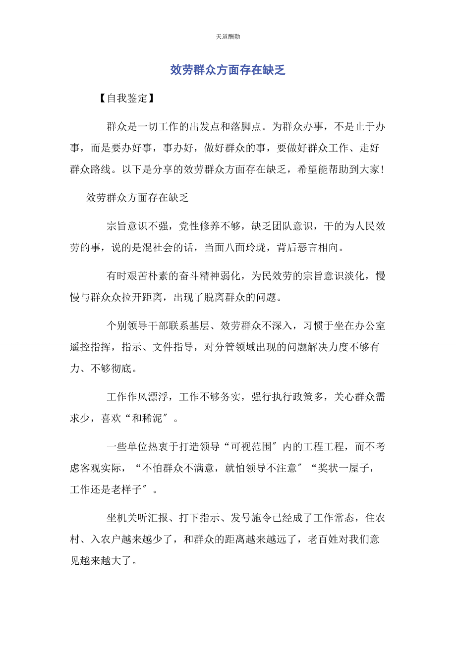 2023年服务群众方面存在不足范文.docx_第1页