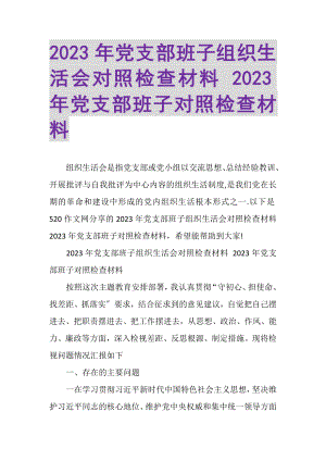 2023年党支部班子组织生活会对照检查材料党支部班子对照检查材料.doc