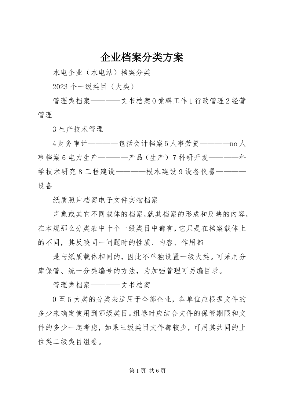 2023年企业档案分类方案.docx_第1页