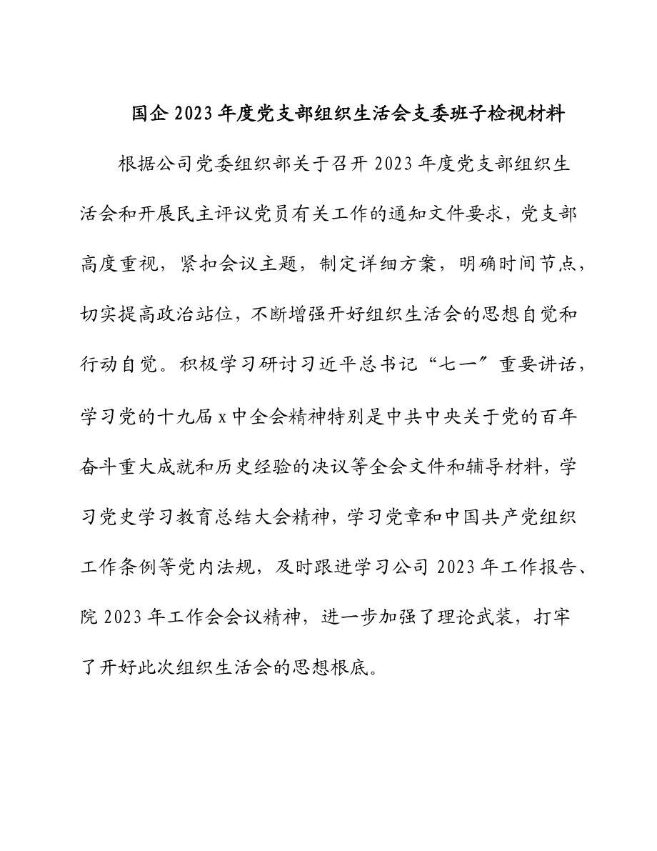 国企2023年度党支部组织生活会支委班子检视材料.docx_第1页