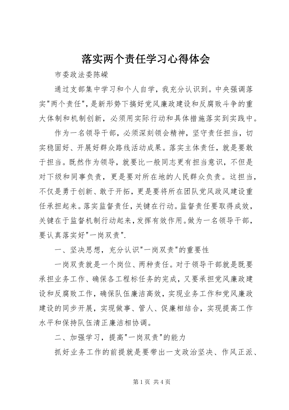 2023年落实两个责任学习心得体会.docx_第1页