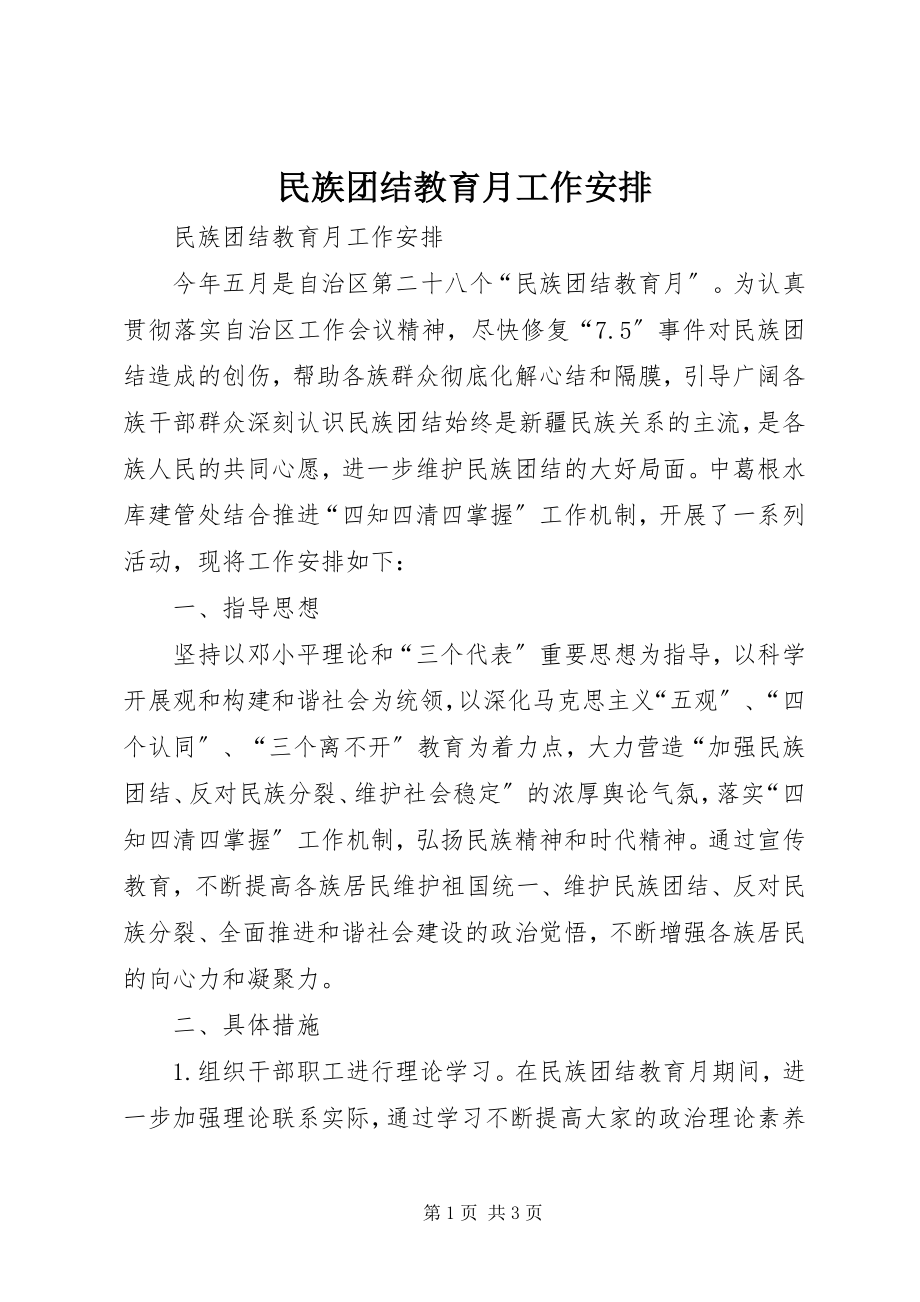 2023年民族团结教育月工作安排.docx_第1页