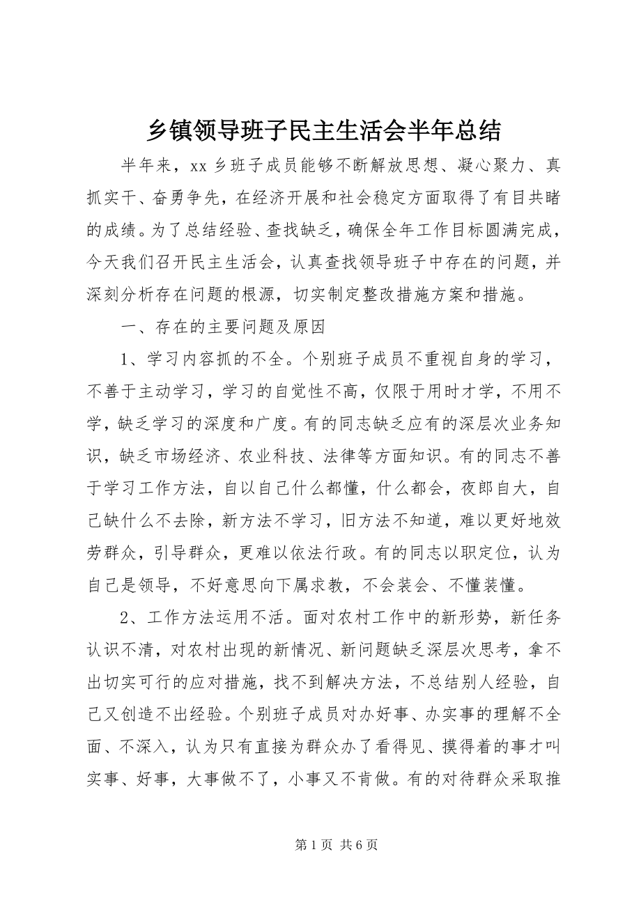 2023年乡镇领导班子民主生活会半年总结.docx_第1页