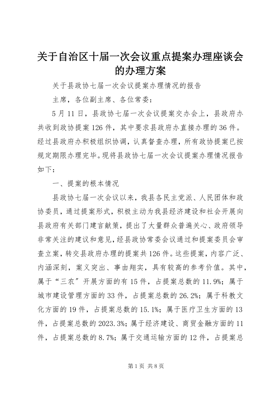 2023年自治区十届一次会议重点提案办理座谈会的办理方案.docx_第1页