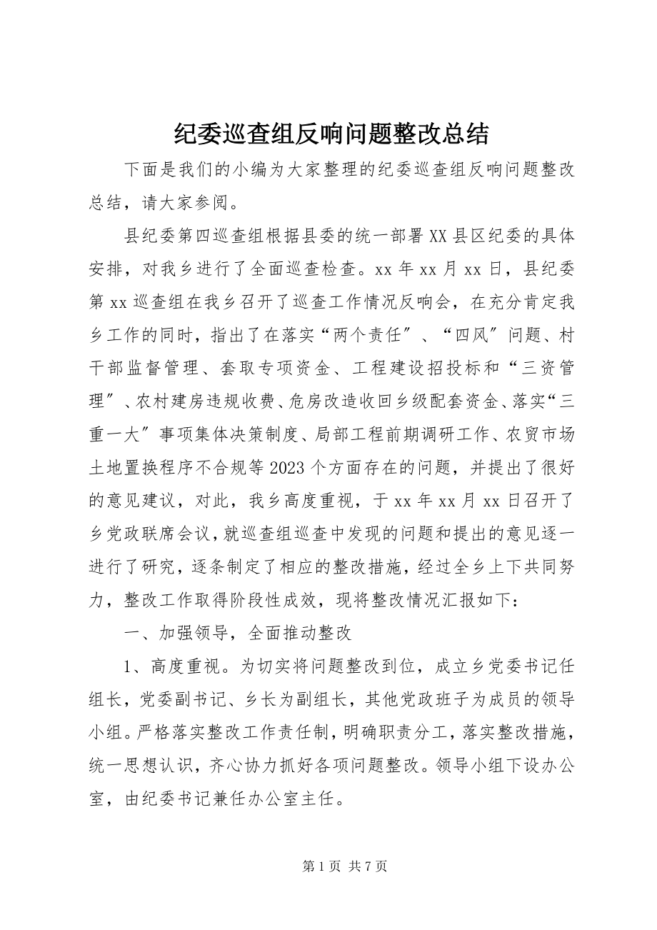 2023年纪委巡查组反馈问题整改总结.docx_第1页