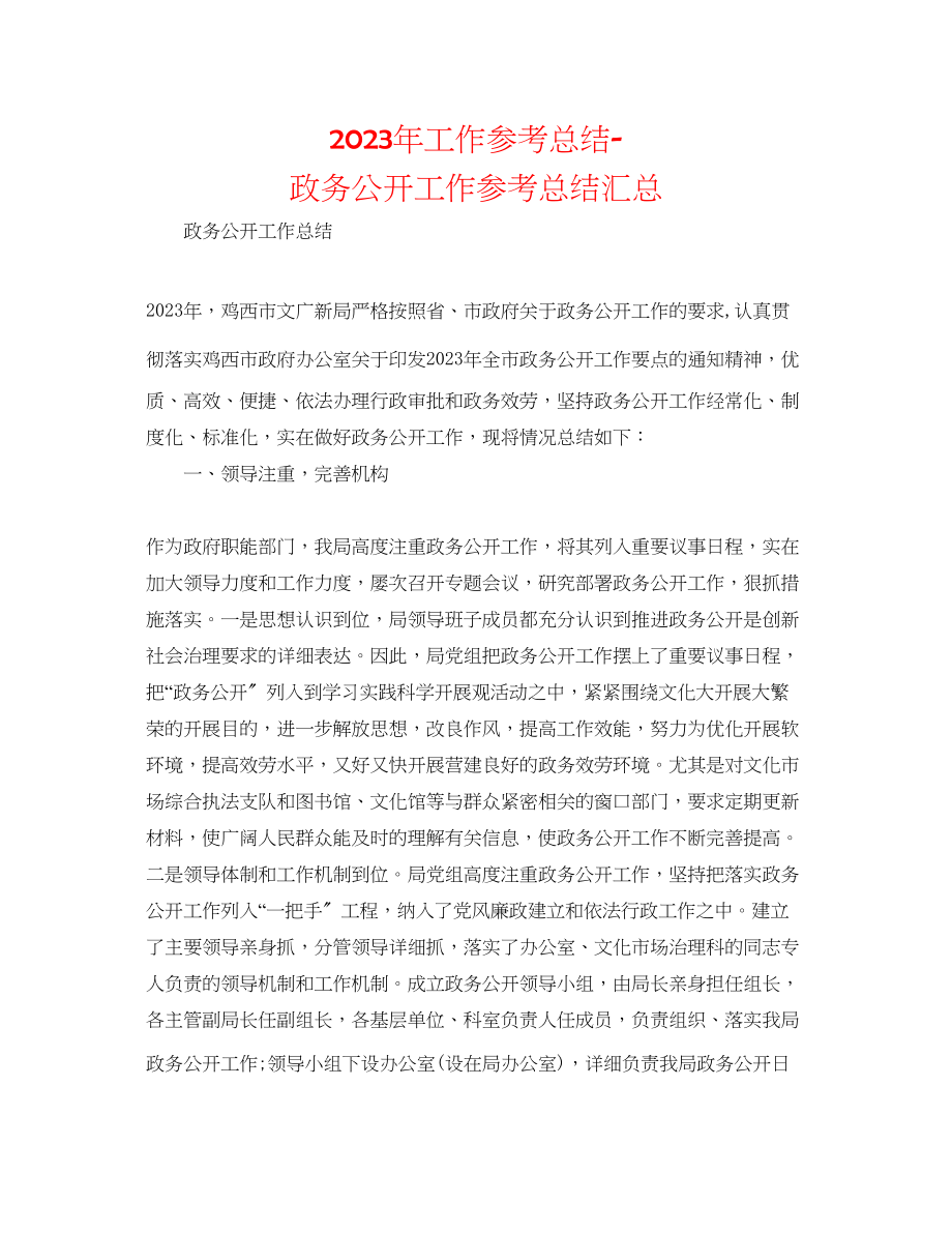 2023年工作总结政务公开工作总结汇总.docx_第1页